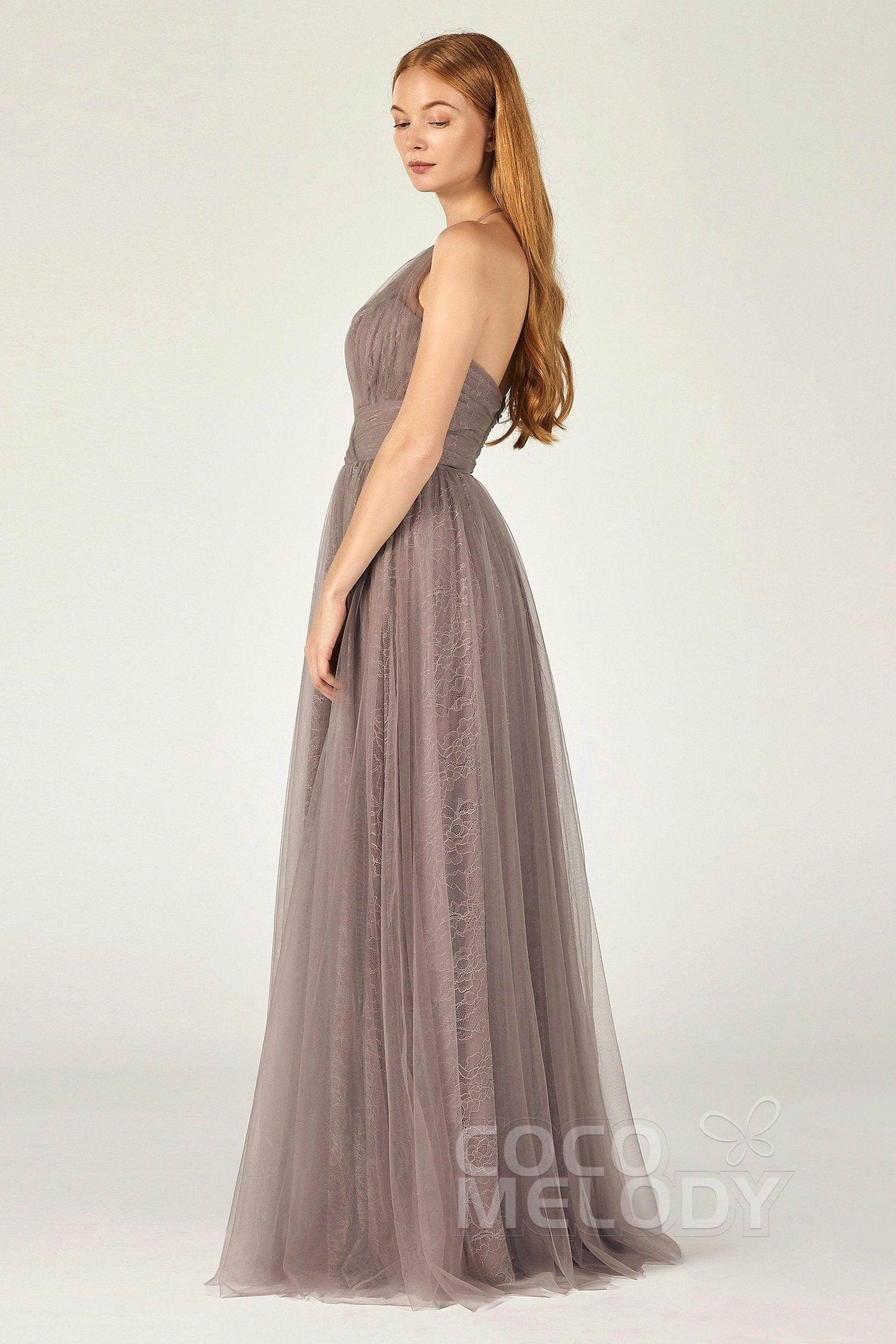 A-Line Floor Length Tulle Lace Bridesmaid Dress CB0377