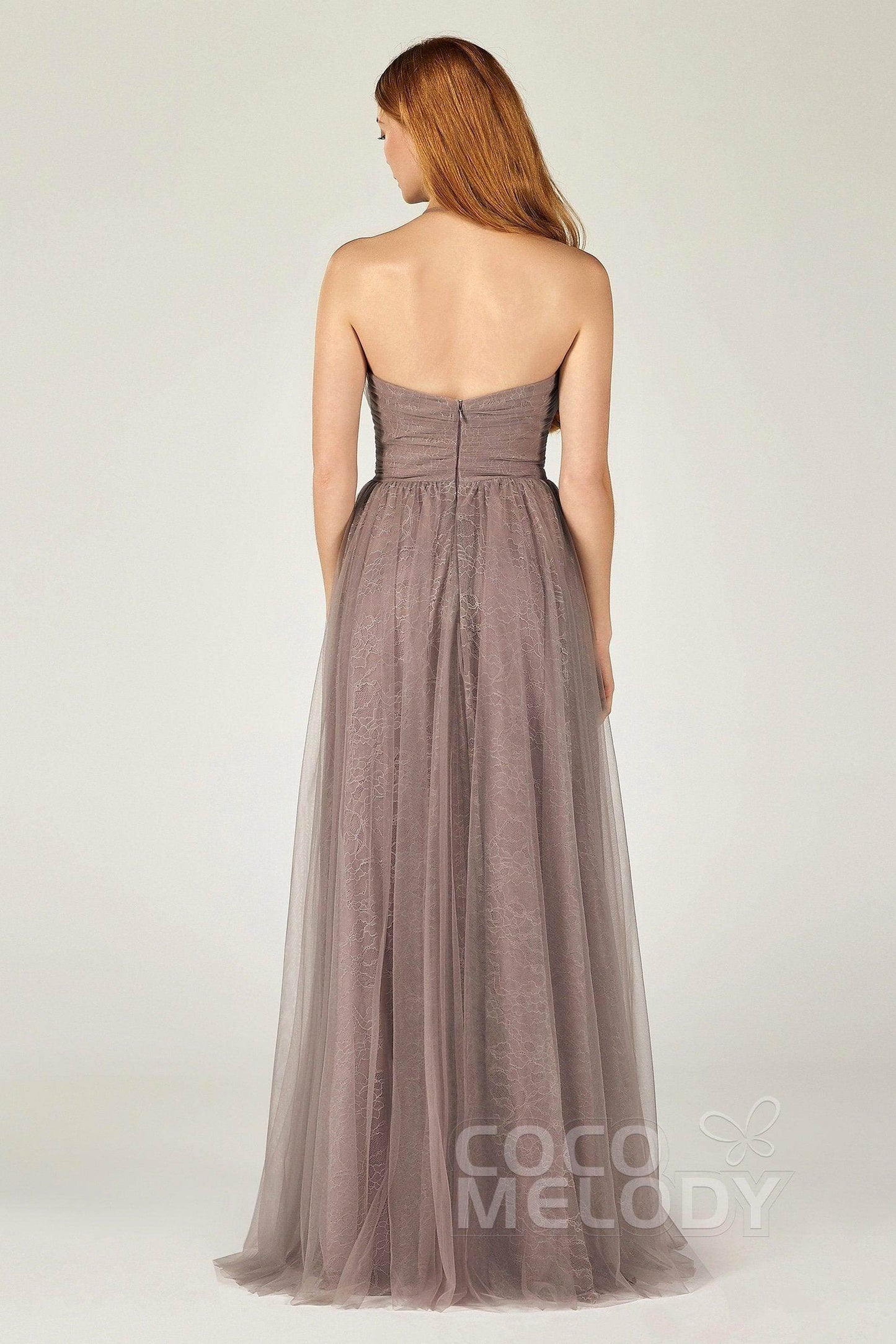 A-Line Floor Length Tulle Lace Bridesmaid Dress CB0377