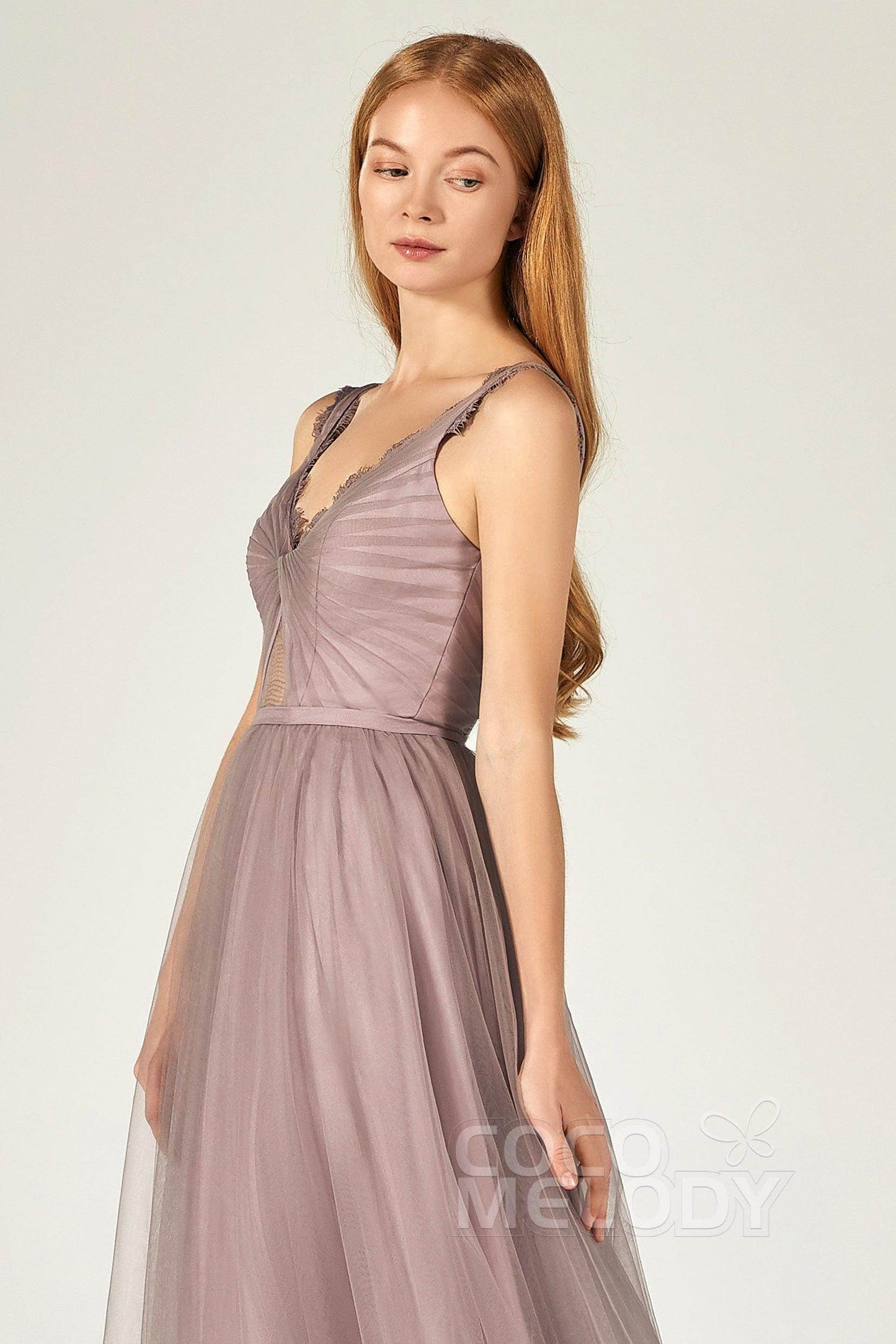 A-Line Floor Length Tulle Bridesmaid Dress CB0380