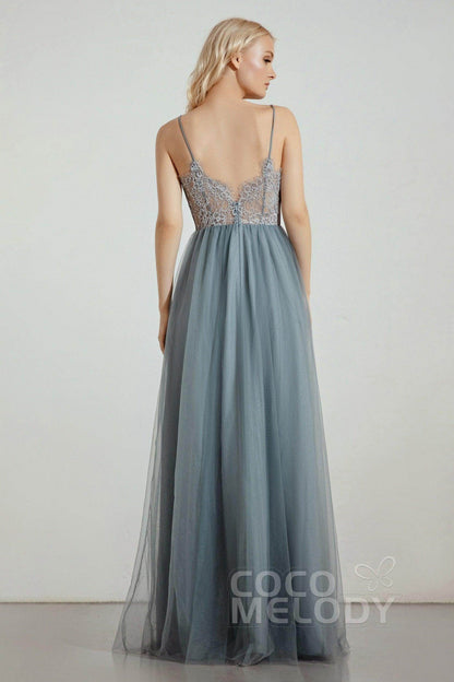A-Line Floor Length Tulle Lace Bridesmaid Dress CB0437