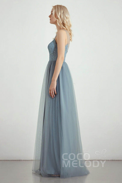 A-Line Floor Length Tulle Lace Bridesmaid Dress CB0439