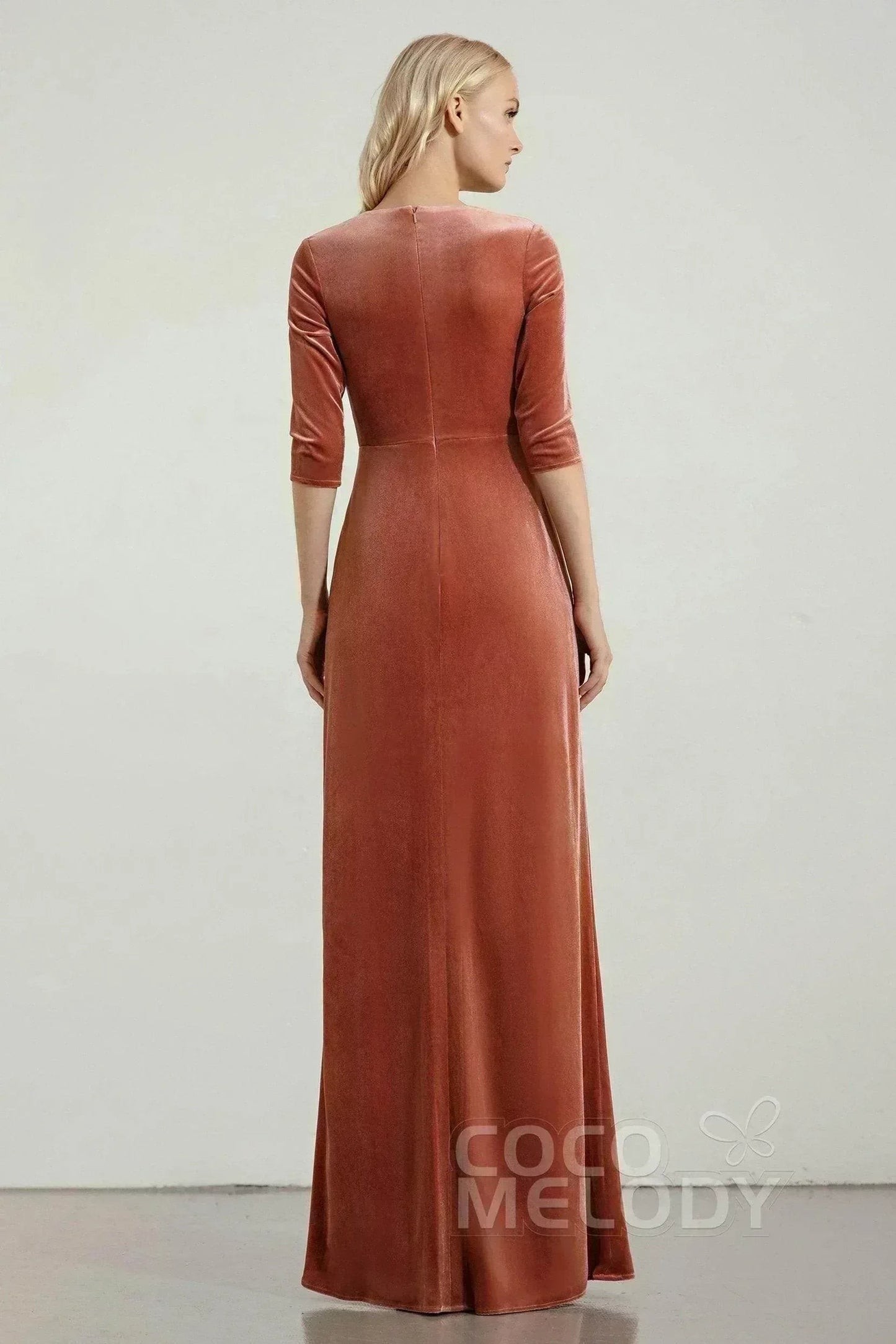 Sheath-Column Floor Length Velvet Bridesmaid Dress Formal Dresses CB0443