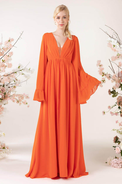 A-Line Sweep-Brush Train Chiffon Bridesmaid Dress CB0465