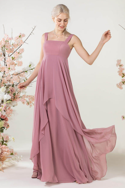A-Line Sweep-Brush Train Chiffon Bridesmaid Dress CB0473