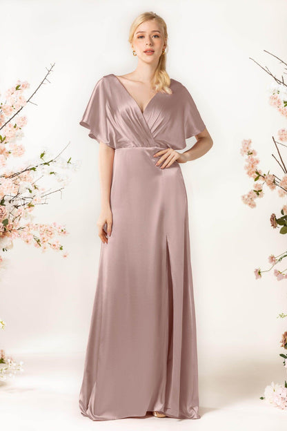 Sheath Sweep Luxe Satin Bridesmaid Dress Formal Dresses CB0505