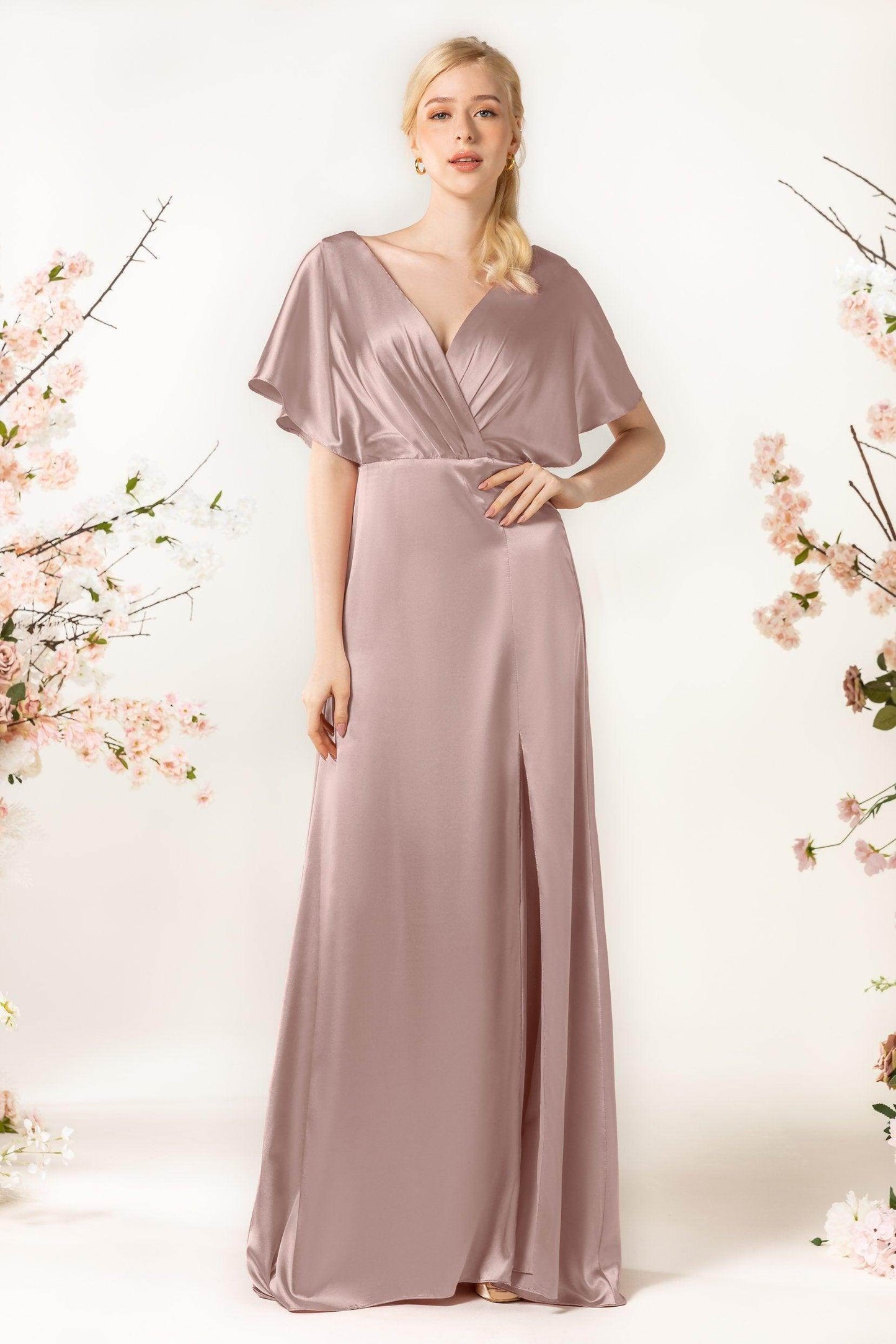 Sheath Sweep Luxe Satin Bridesmaid Dress Formal Dresses CB0505PS