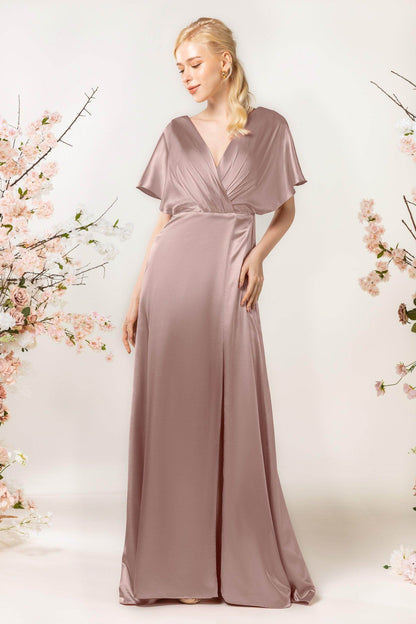 Sheath Sweep Luxe Satin Bridesmaid Dress Formal Dresses CB0505