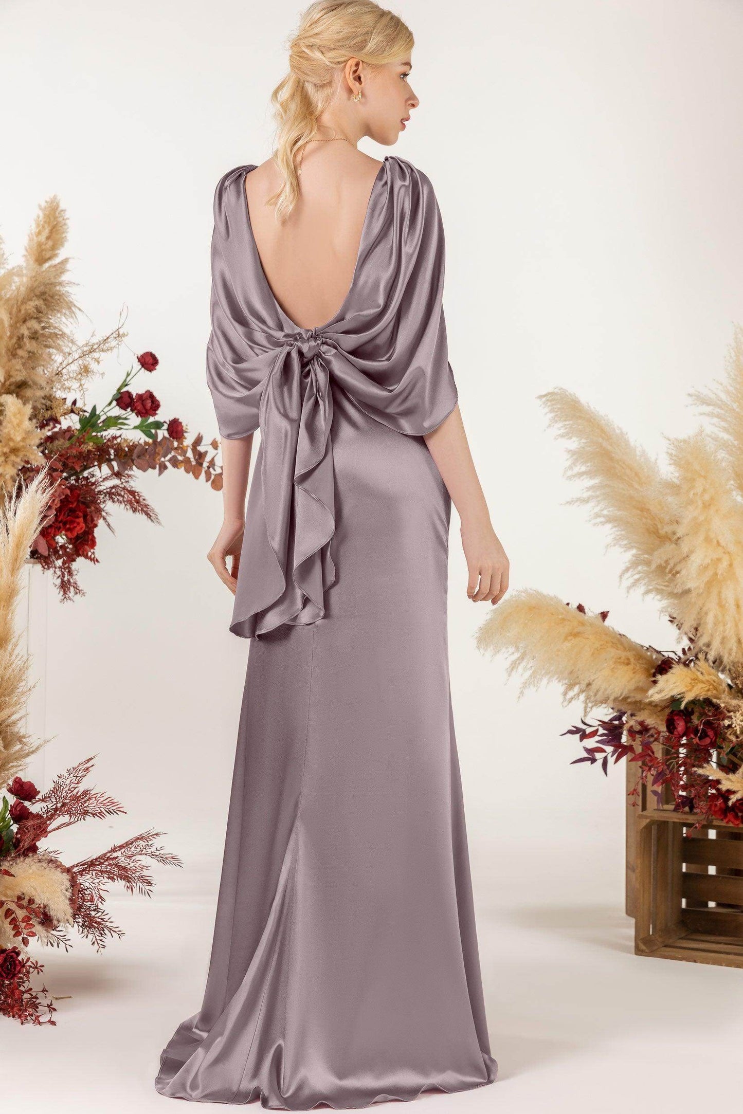 Sheath Sweep Luxe Satin Bridesmaid Dress Formal Dresses CB0513