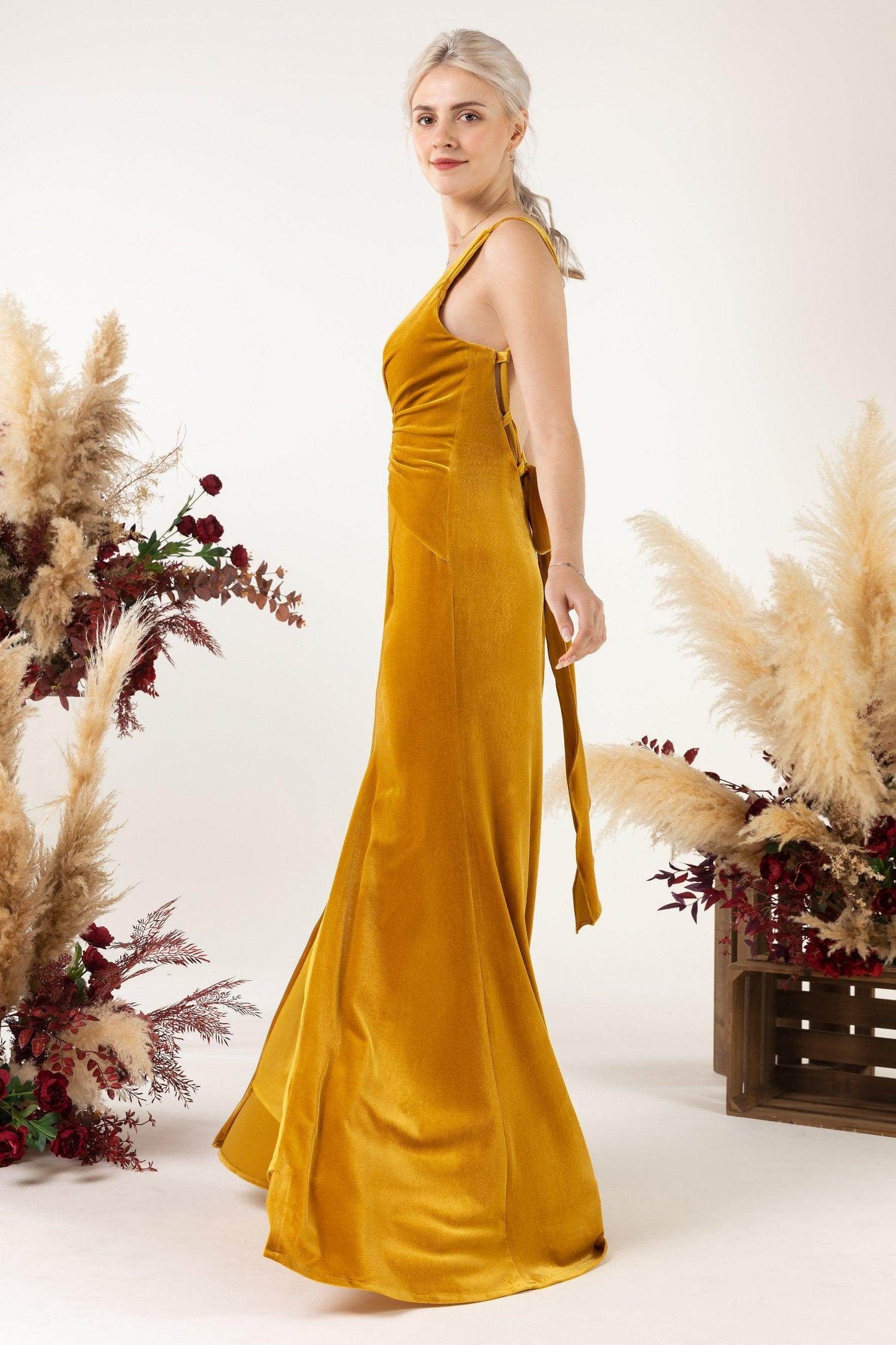 Sheath Sweep-Brush Train Velvet Bridesmaid Dress CB0518