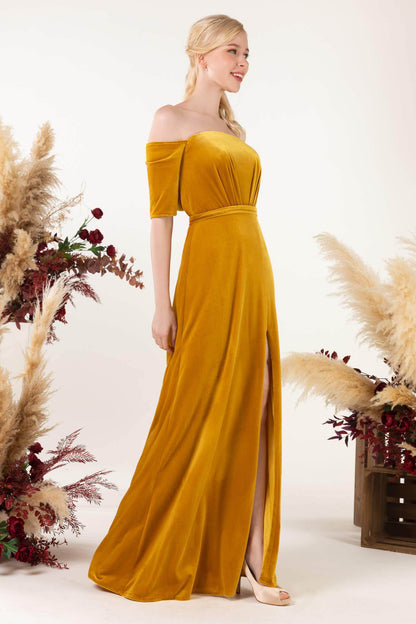 Sheath Sweep-Brush Train Velvet Bridesmaid Dress CB0519