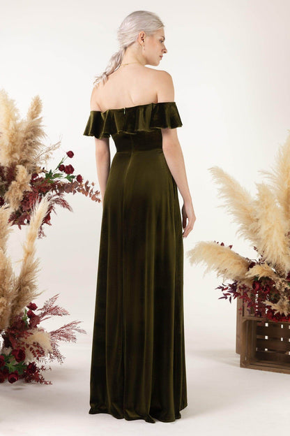 Sheath-Column Floor Length Velvet Bridesmaid Dress Formal Dresses CB0522