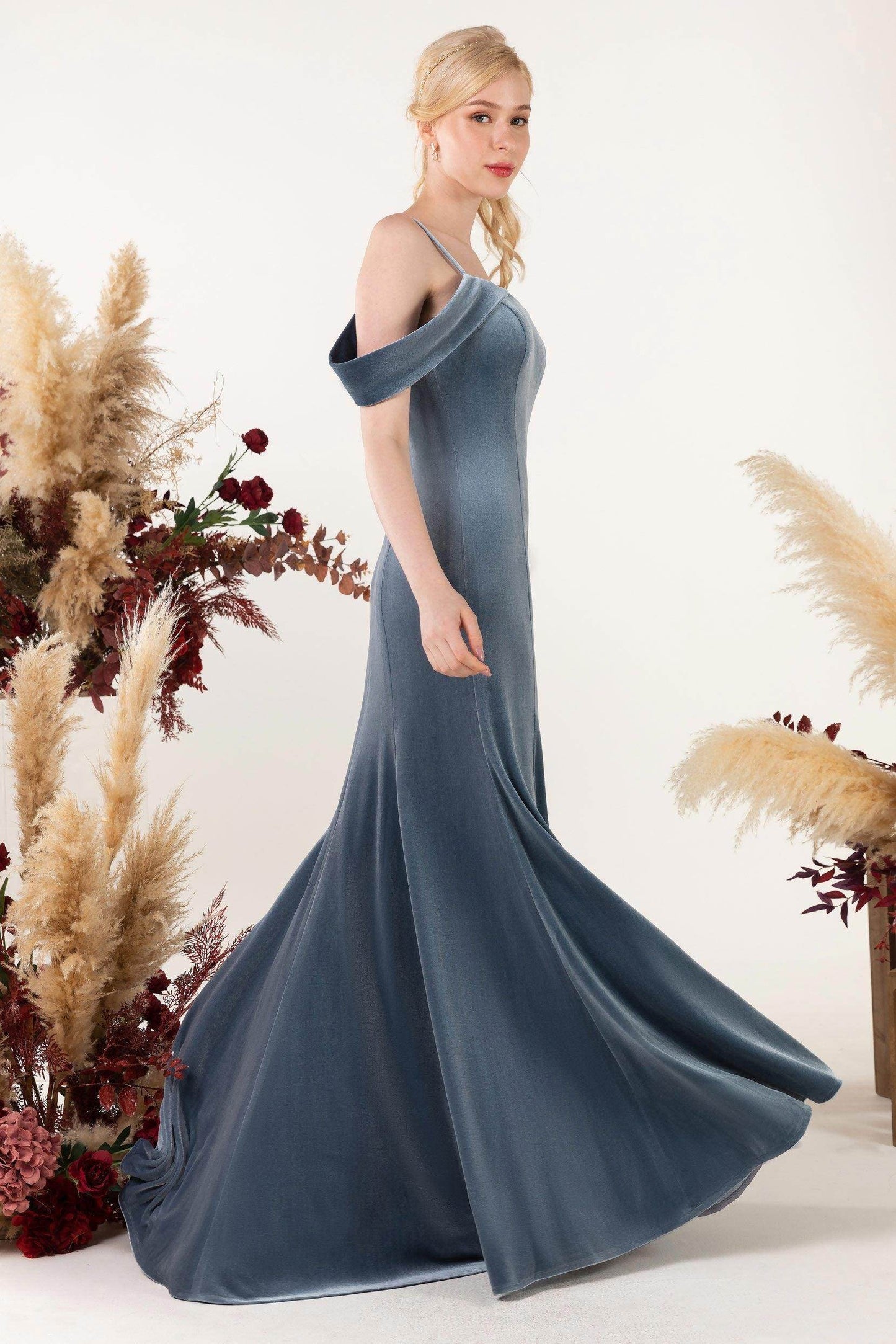 Trumpet Sweep-Brush Train Velvet Bridesmaid Dress Formal Dresses CB0531