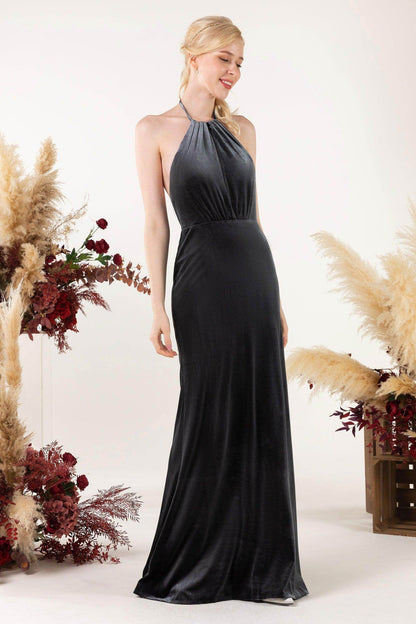 Trumpet Sweep-Brush Train Velvet Bridesmaid Dress Formal Dresses CB0534