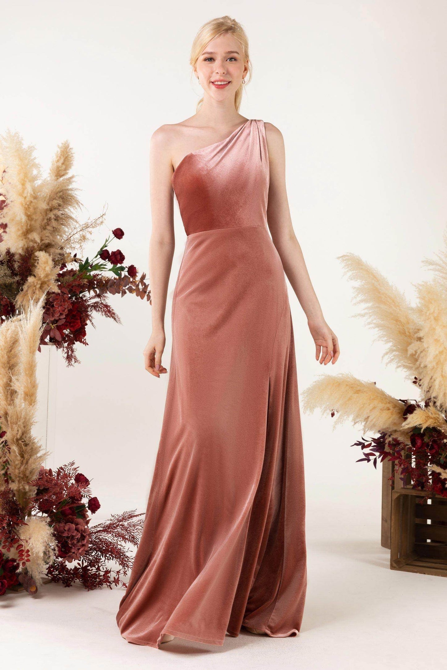 Sheath Sweep-Brush Train Velvet Bridesmaid Dress Formal Dresses CB0537PS