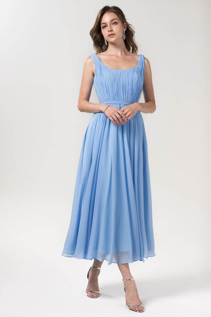 A-Line Tea Length Chiffon Bridesmaid Dress CB0555PS