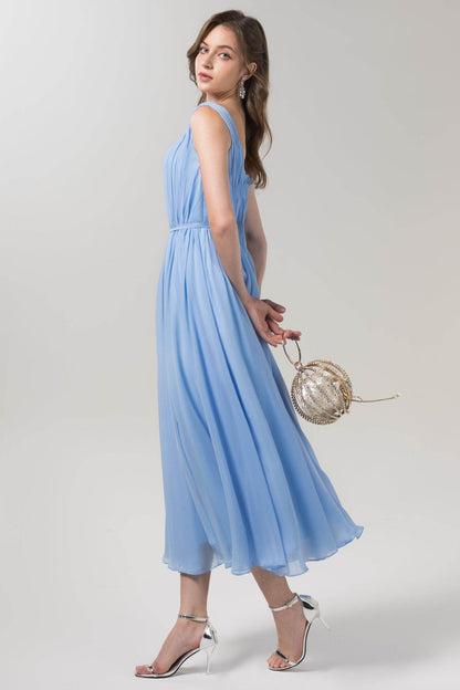 A-Line Tea Length Chiffon Bridesmaid Dress CB0555PS