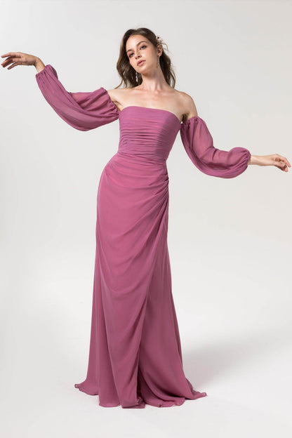 Sheath-Column Floor Length Chiffon Bridesmaid Dress Formal Dresses CB0561