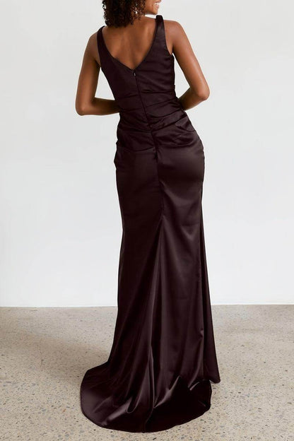 Sheath Bridesmaid Dress with V-Neck and High Split CB0796
