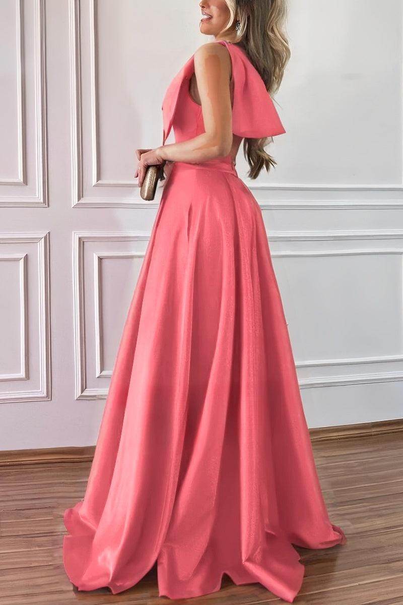 A-Line Pink Bridesmaid Dress with Bowknot and Pockets CB0807
