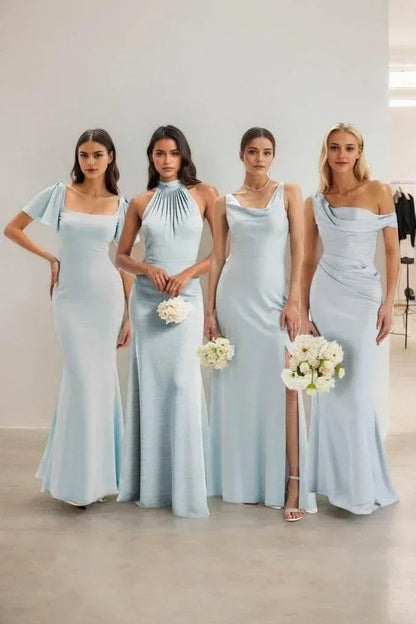 Sheath-Column Maxi Luxe Satin Bridesmaid Dress CB0816