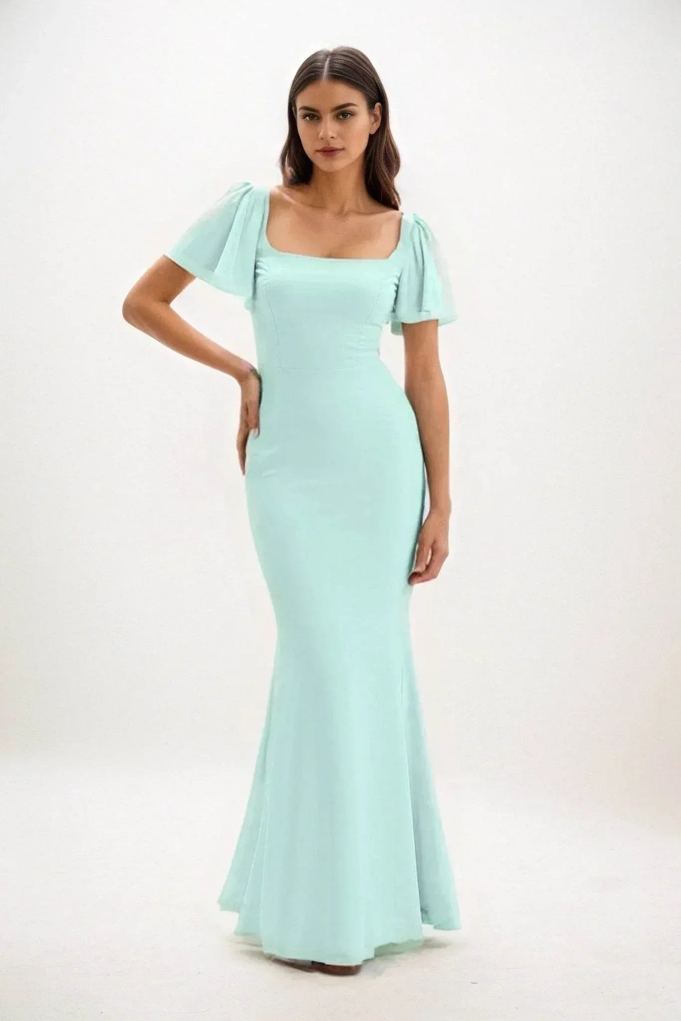 Sheath-Column Maxi Chiffon Bridesmaid Dress CB0813