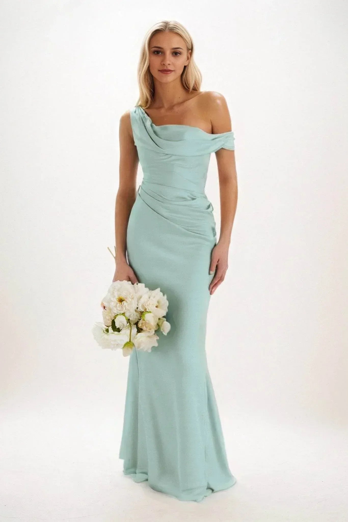 Sheath-Column Maxi Luxe Satin Bridesmaid Dress CB0815