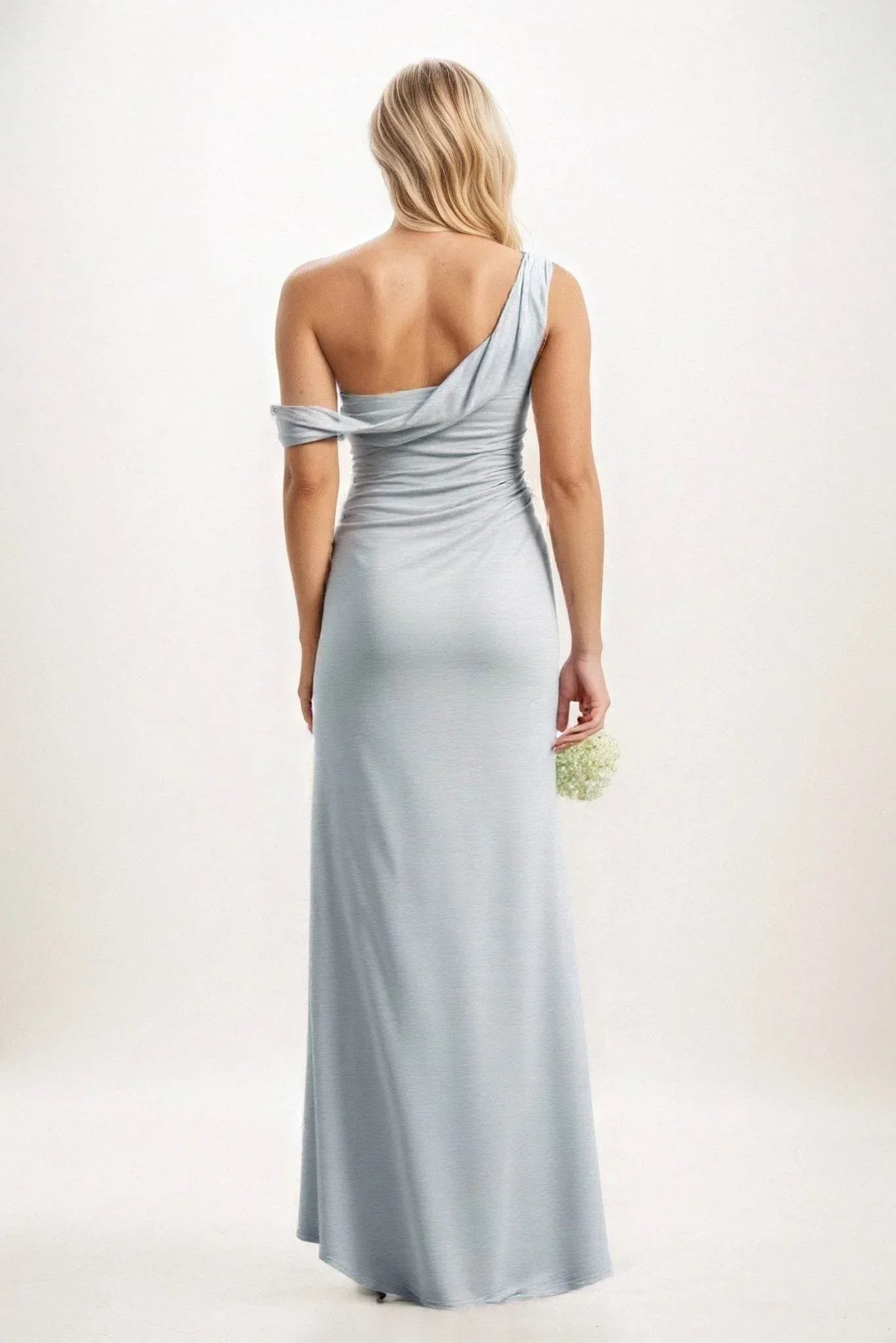 Sheath-Column Maxi Luxe Satin Bridesmaid Dress CB0815