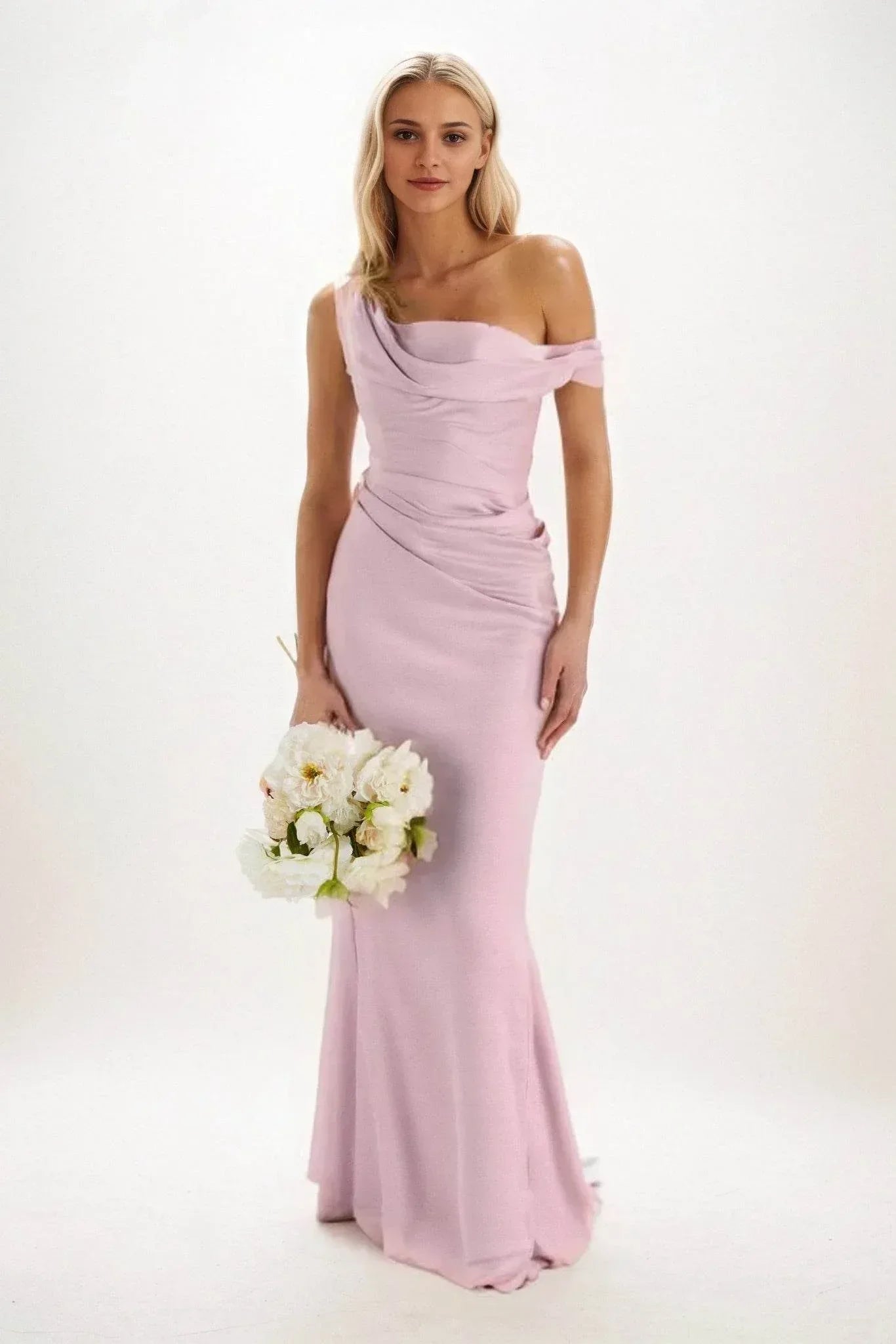 Sheath-Column Maxi Luxe Satin Bridesmaid Dress CB0815
