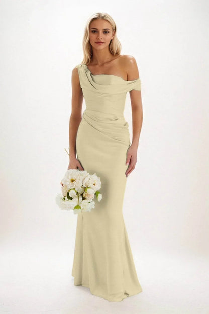 Sheath-Column Maxi Luxe Satin Bridesmaid Dress CB0815