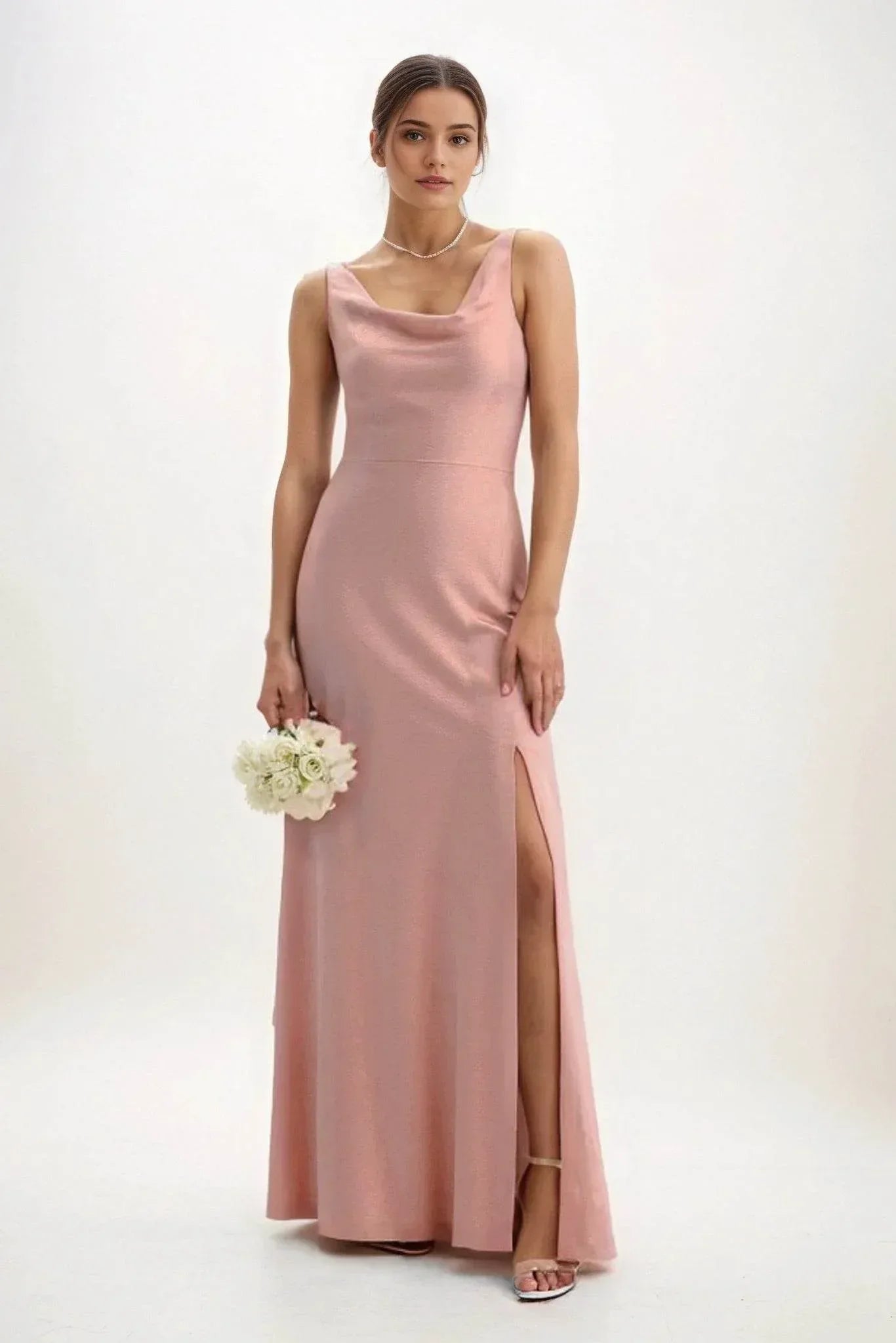 Sheath-Column Maxi Luxe Satin Bridesmaid Dress CB0816