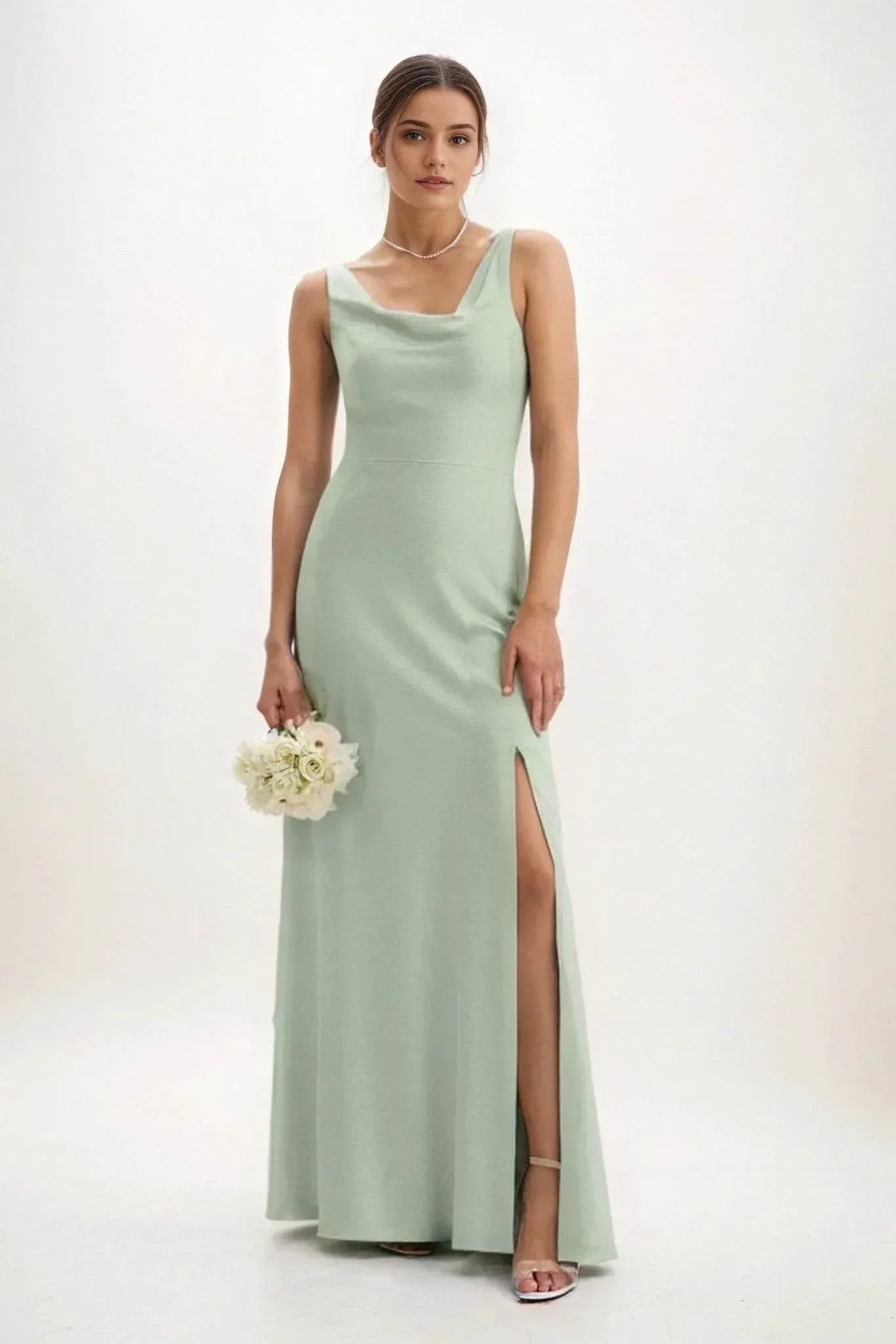 Sheath-Column Maxi Luxe Satin Bridesmaid Dress CB0816