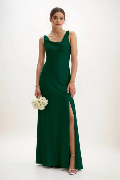Sheath-Column Maxi Luxe Satin Bridesmaid Dress CB0816
