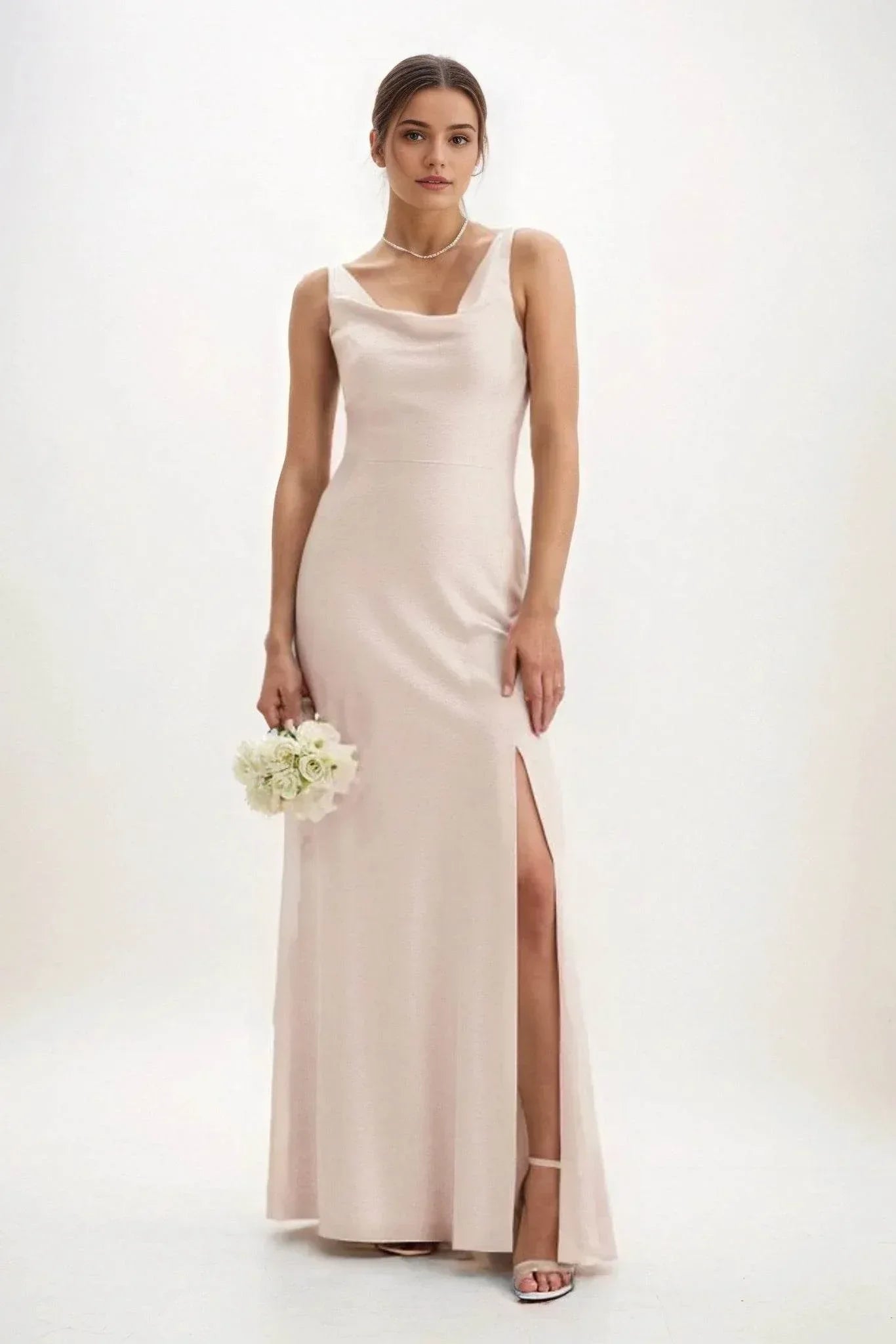 Sheath-Column Maxi Luxe Satin Bridesmaid Dress CB0816