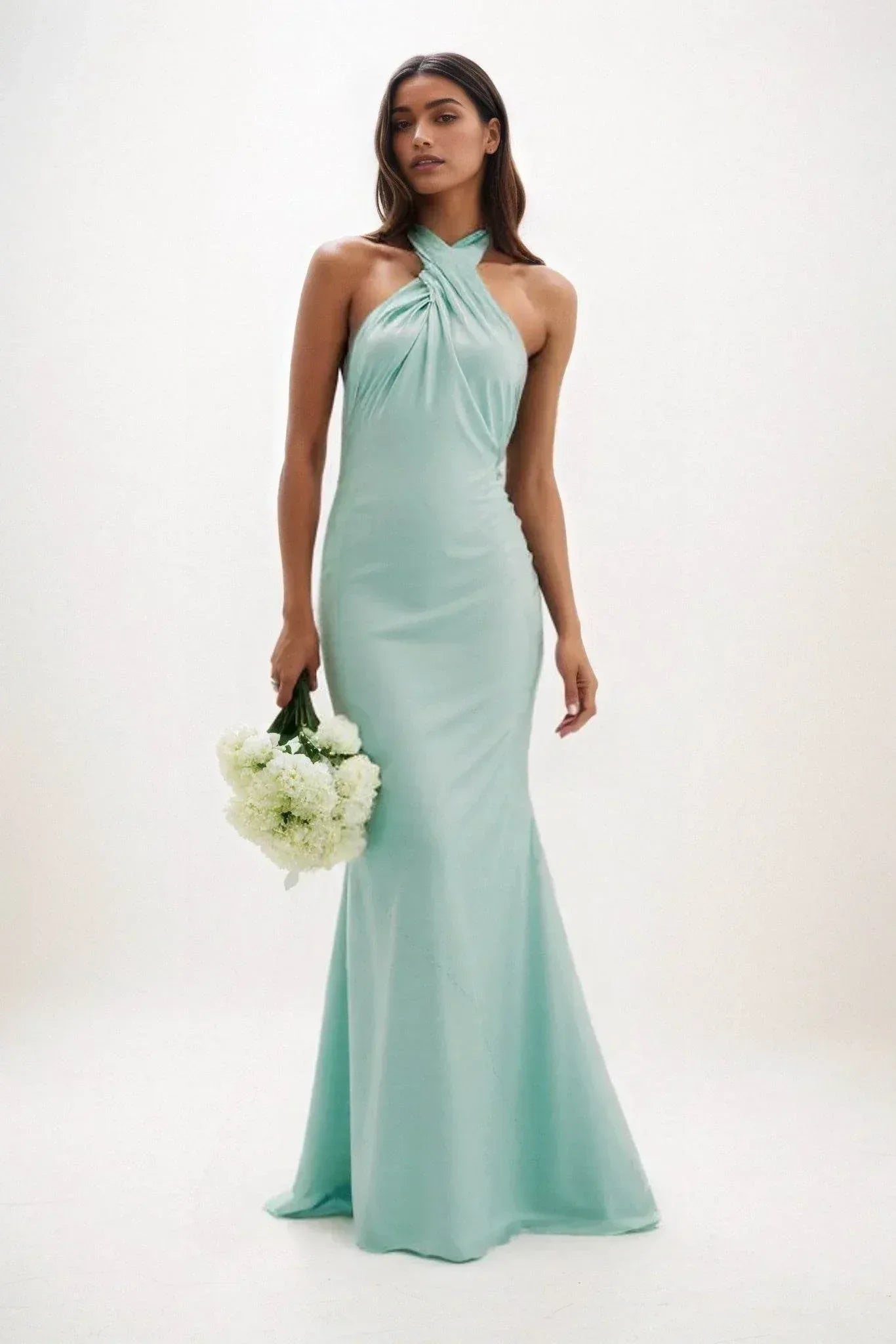 Sheath-Column Maxi Luxe Satin Bridesmaid Dress CB0837