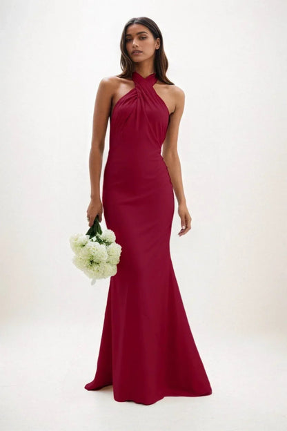 Sheath-Column Maxi Luxe Satin Bridesmaid Dress CB0837