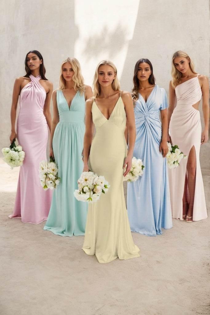Sheath-Column Maxi Luxe Satin Bridesmaid Dress CB0839