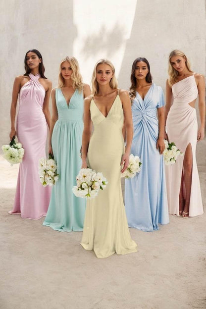 Sheath-Column Maxi Luxe Satin Bridesmaid Dress CB0839