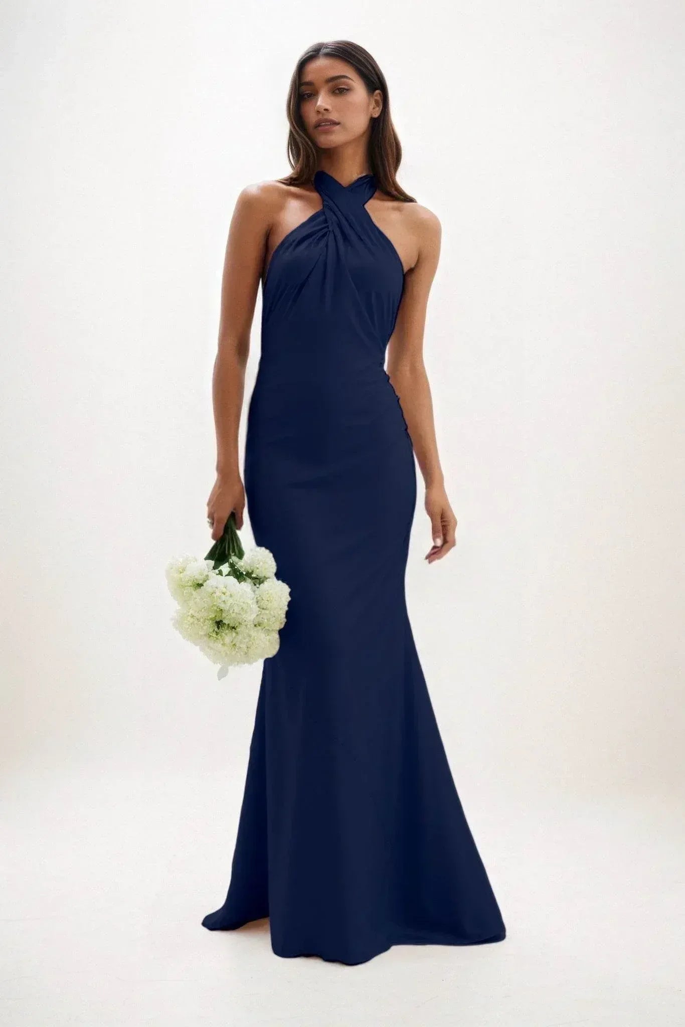Sheath-Column Maxi Luxe Satin Bridesmaid Dress CB0837