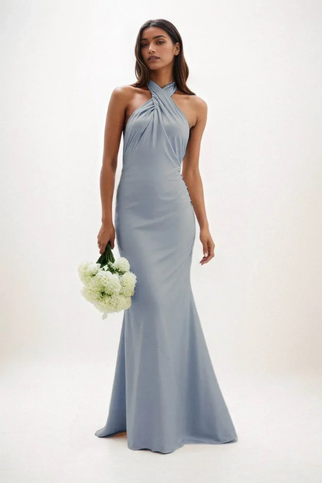 Sheath-Column Maxi Luxe Satin Bridesmaid Dress CB0837