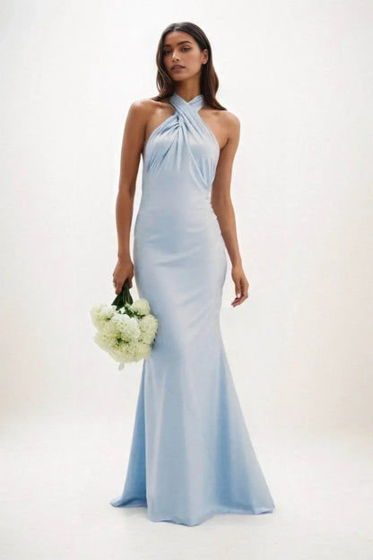 Sheath-Column Maxi Luxe Satin Bridesmaid Dress CB0837