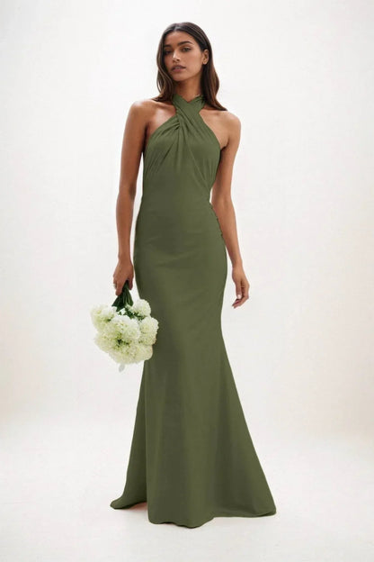Sheath-Column Maxi Luxe Satin Bridesmaid Dress CB0837