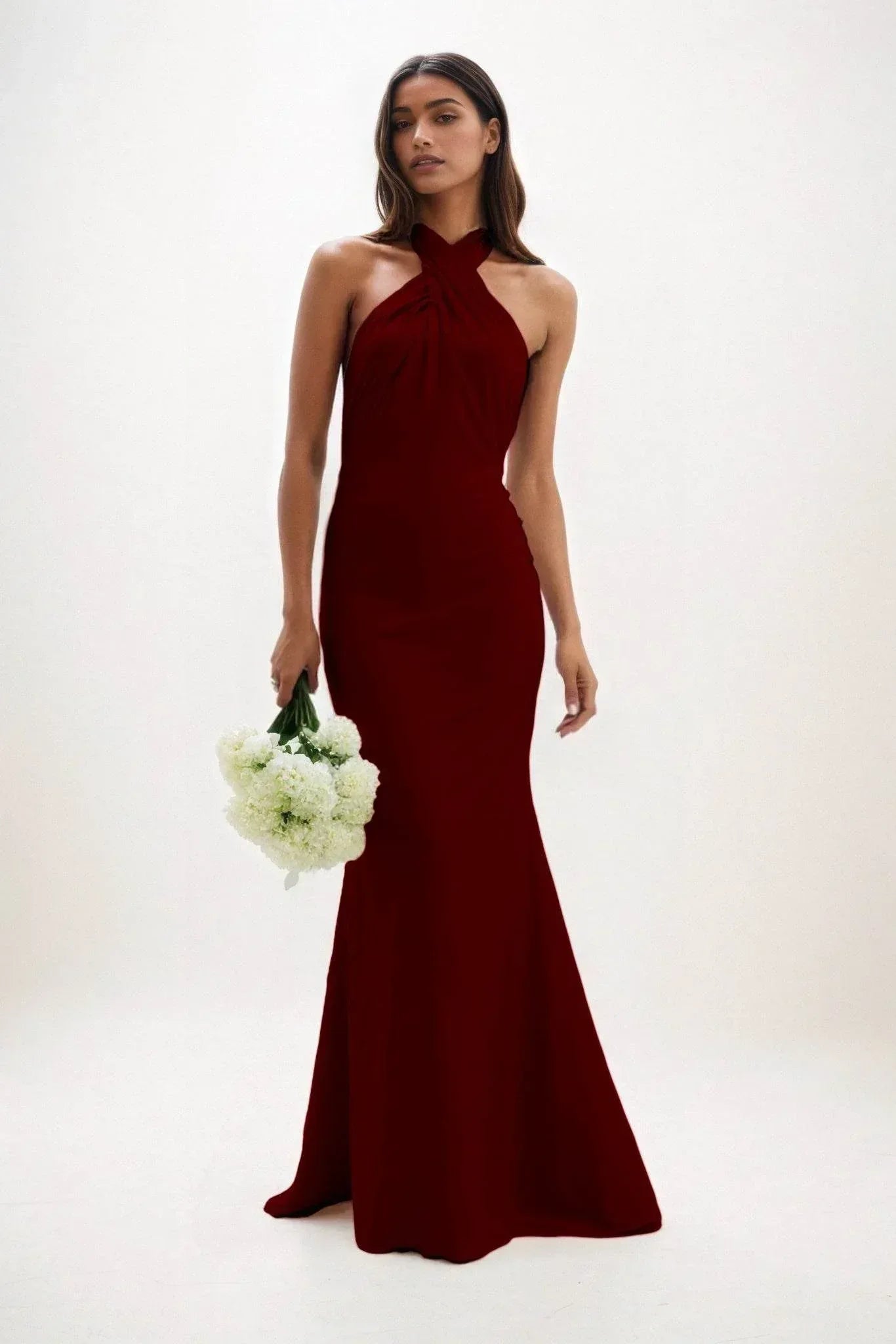Sheath-Column Maxi Luxe Satin Bridesmaid Dress CB0837