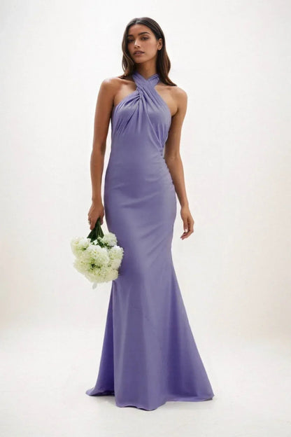 Sheath-Column Maxi Luxe Satin Bridesmaid Dress CB0837
