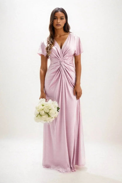 A-Line Maxi Luxe Satin Bridesmaid Dress CB0838