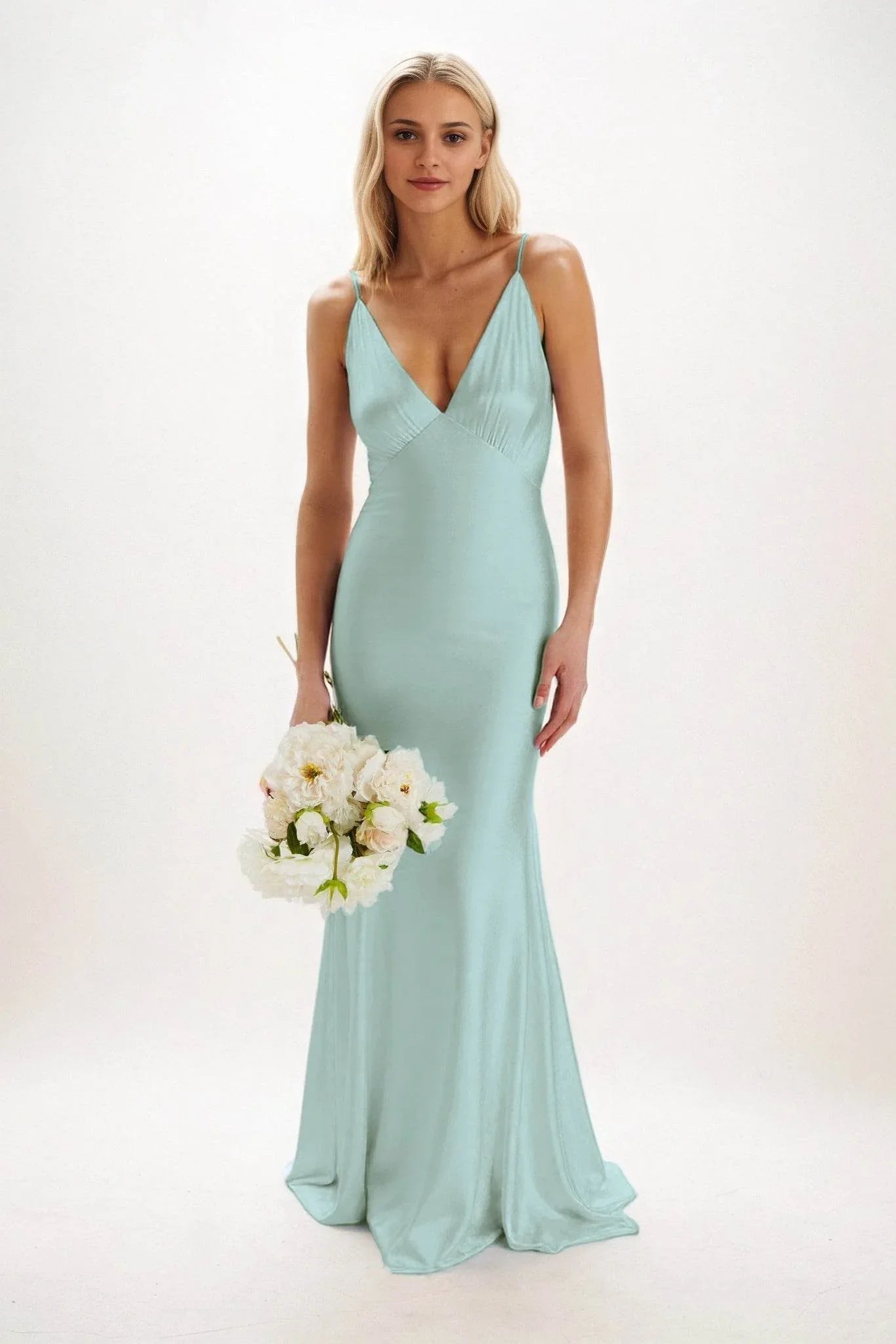 Sheath-Column Maxi Luxe Satin Bridesmaid Dress CB0839