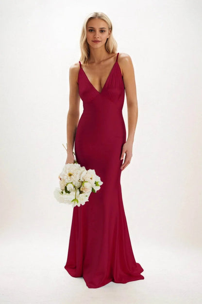 Sheath-Column Maxi Luxe Satin Bridesmaid Dress CB0839