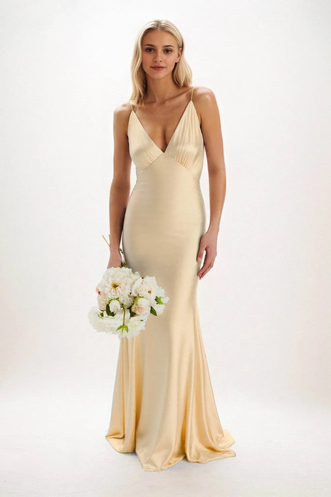 Sheath-Column Maxi Luxe Satin Bridesmaid Dress CB0839