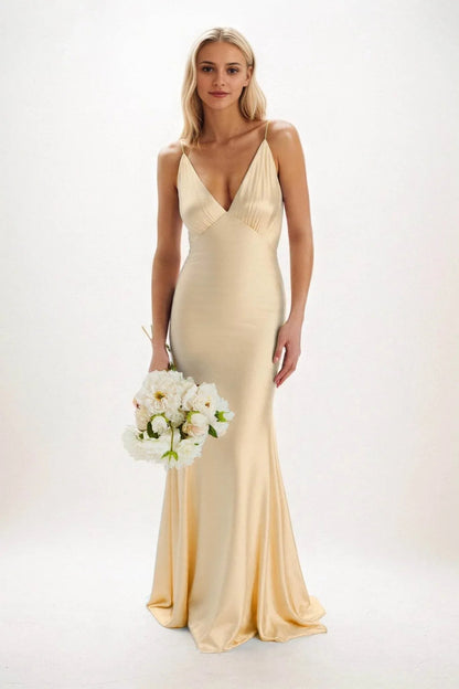 Sheath-Column Maxi Luxe Satin Bridesmaid Dress CB0839
