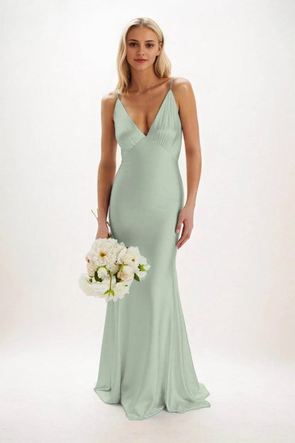 Sheath-Column Maxi Luxe Satin Bridesmaid Dress CB0839