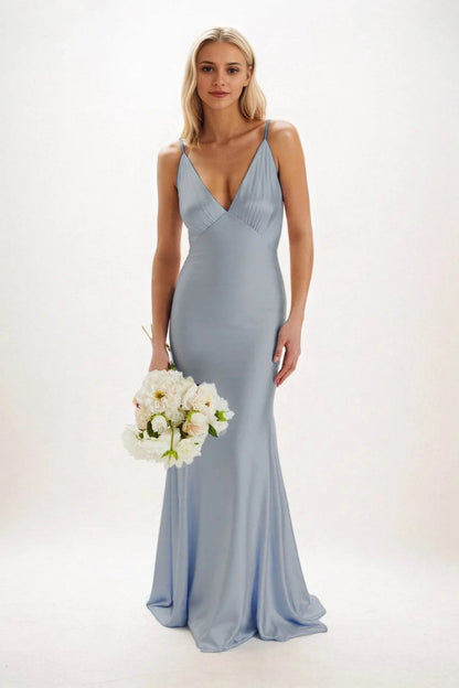 Sheath-Column Maxi Luxe Satin Bridesmaid Dress CB0839
